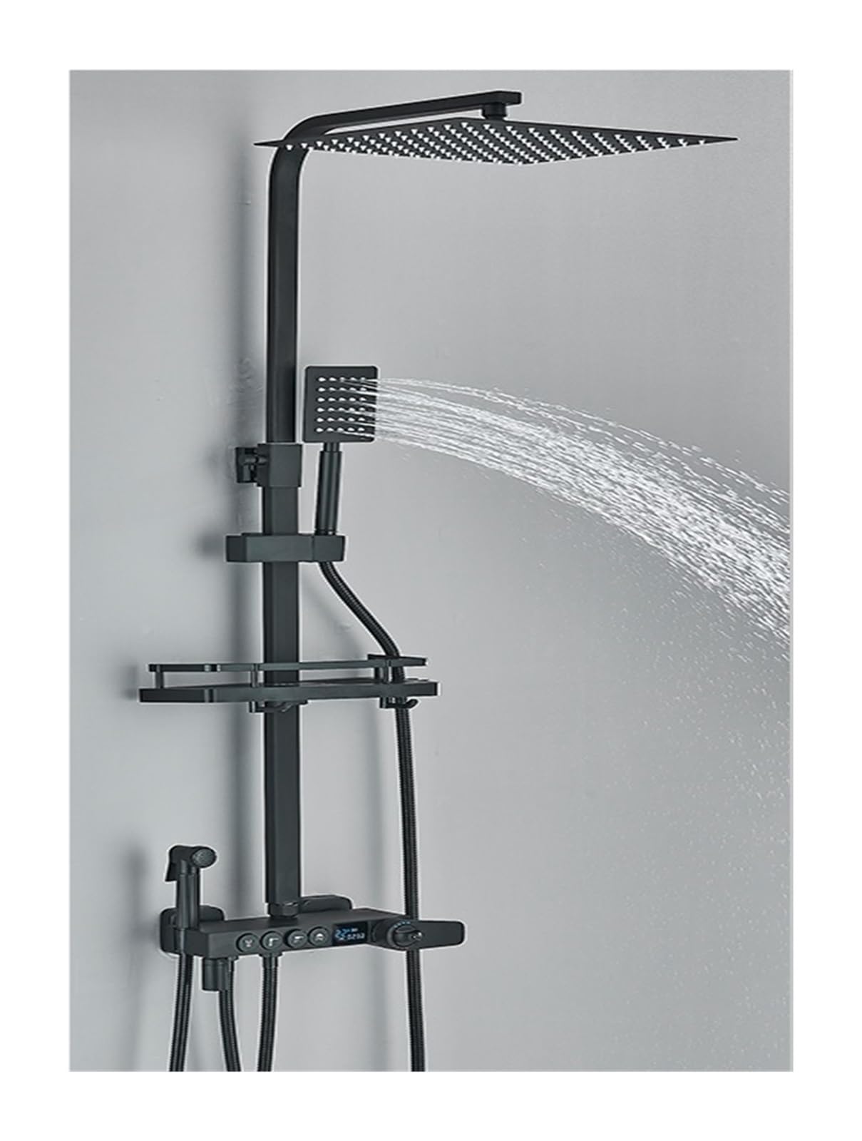 OZBMA Thermostatic Shower Mixer Set Black/Chrome Faucet Sets Digital Display Bathroom Brass System Rainfall Set,Black Hot Cold 12-1 (Black Thermostat
