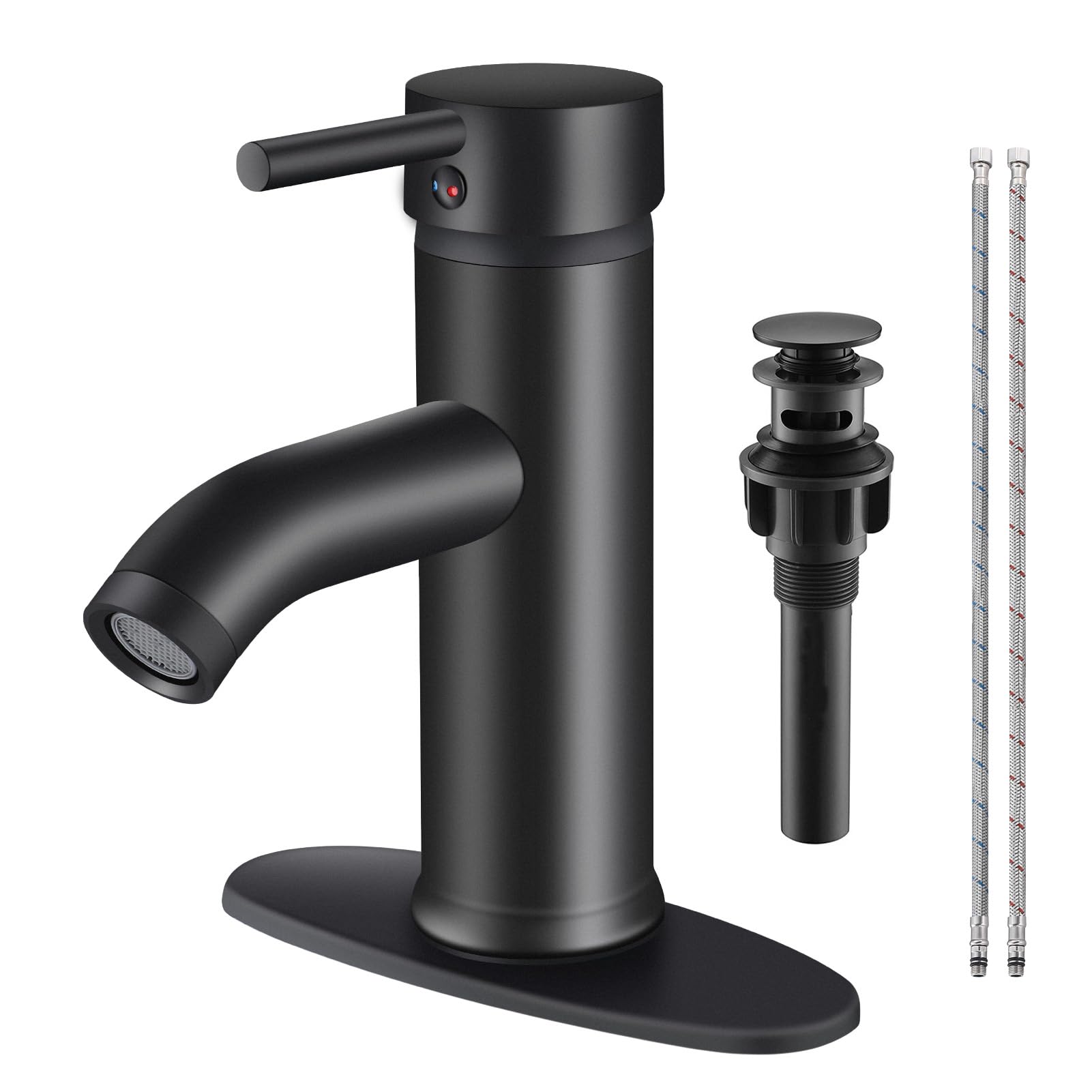 Matte Black Bathroom Faucet Single Handle Bathroom Sink Faucet with Pop-Up Drain Vessel Sink Faucet Modern RV Lavatory