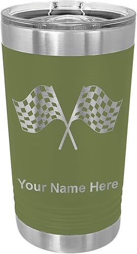 Miniatura 5 de LaserGram Vaso de pinta aislado al vacío de 16 onzas, banderas de carreras, grabado personalizado incluido (negro)