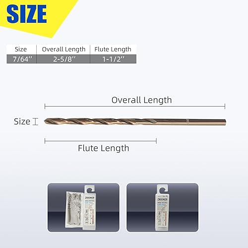 Miniatura 3 de Broca de cobalto 764 pulgadas, broca helicoidal de acero de alta velocidad M35, punta de 135 grados para metal duro, acero inoxidable, hierro