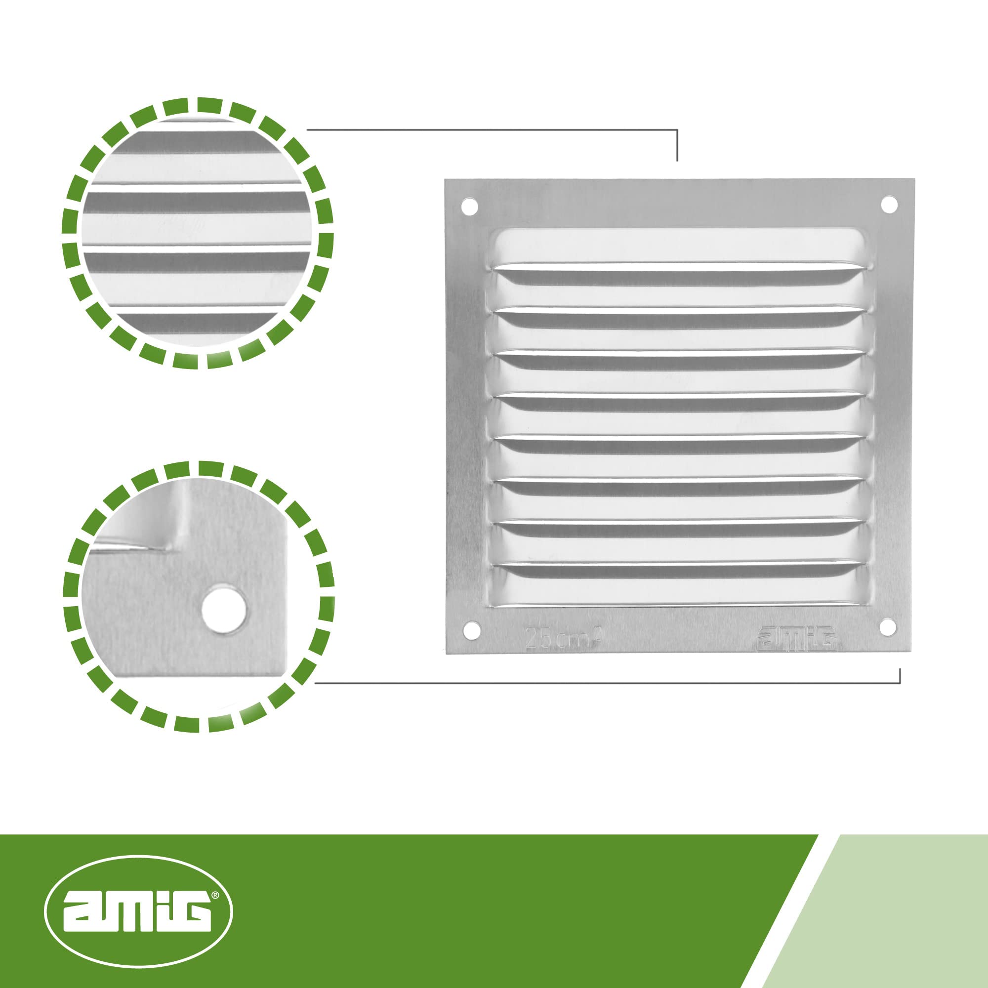 Amig - Square Aluminium Air Vent Grille, Silver, 100 x 100 mm - Image 2