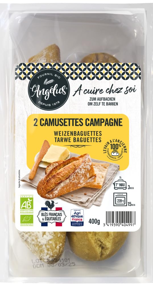 L angelus Bio 2 Weizenbaguettes zum Aufbacken (6 x 400 gr)