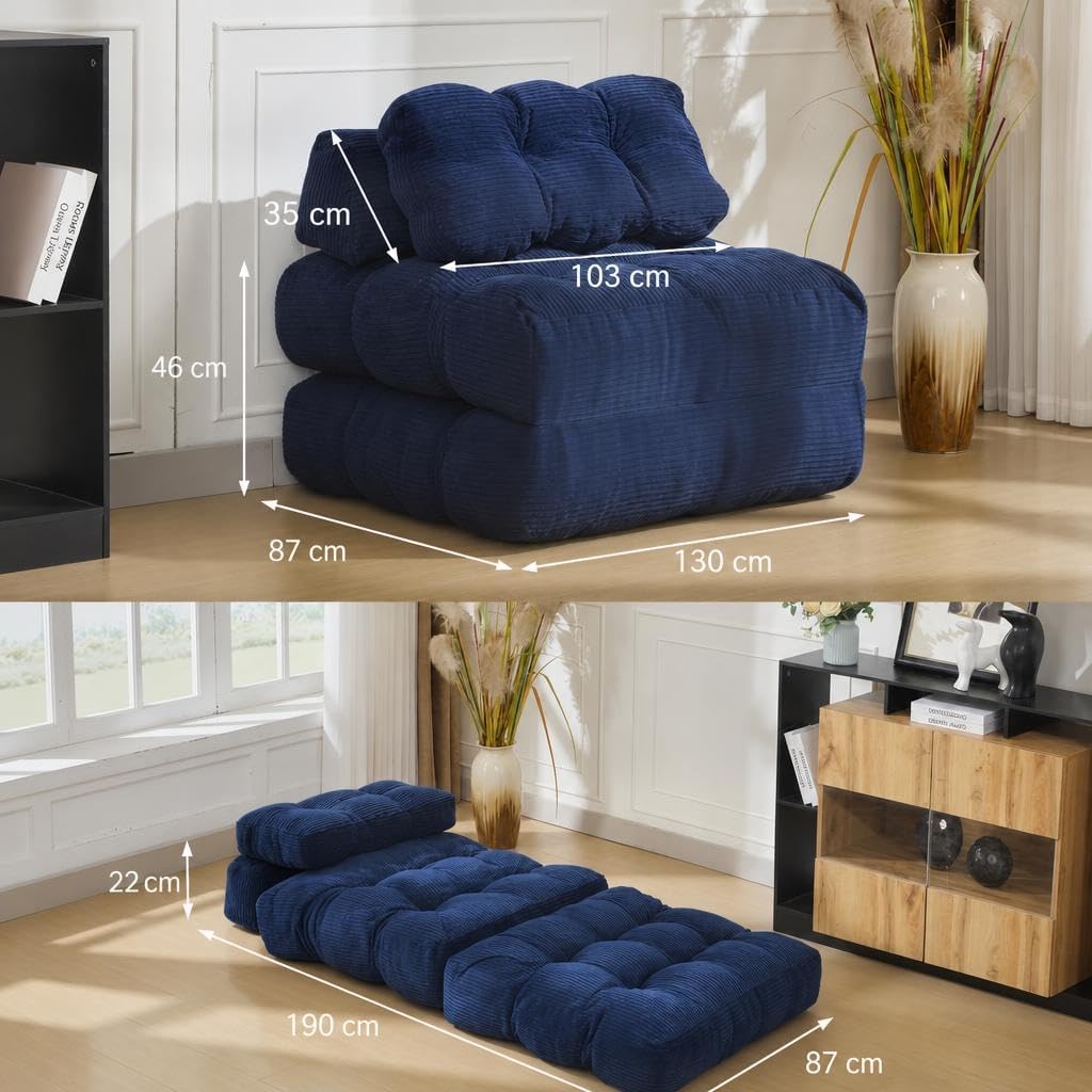 Sofá Cama Tipo Futón De Suelo 190 CM, Colchón Plegable, Incluye Almohada | Sin estructura, colchón plegable integrado, Incluye respaldo y almohada, Funciona como chaise longue, salón y dormitorio