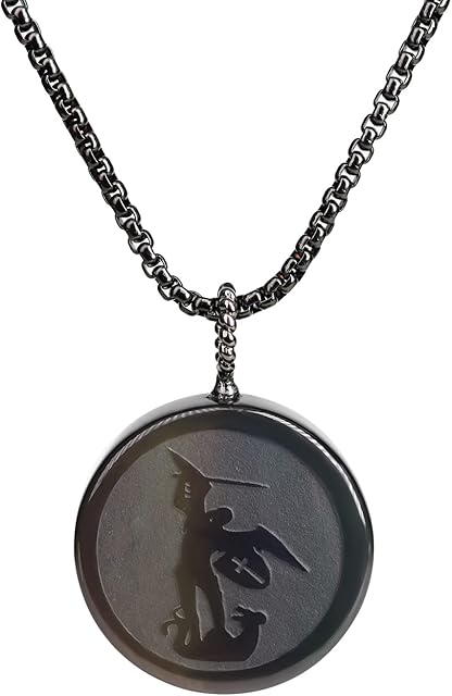 COAI Religious Jewelry Saint Michael Obsidian Stone Pendant Necklace