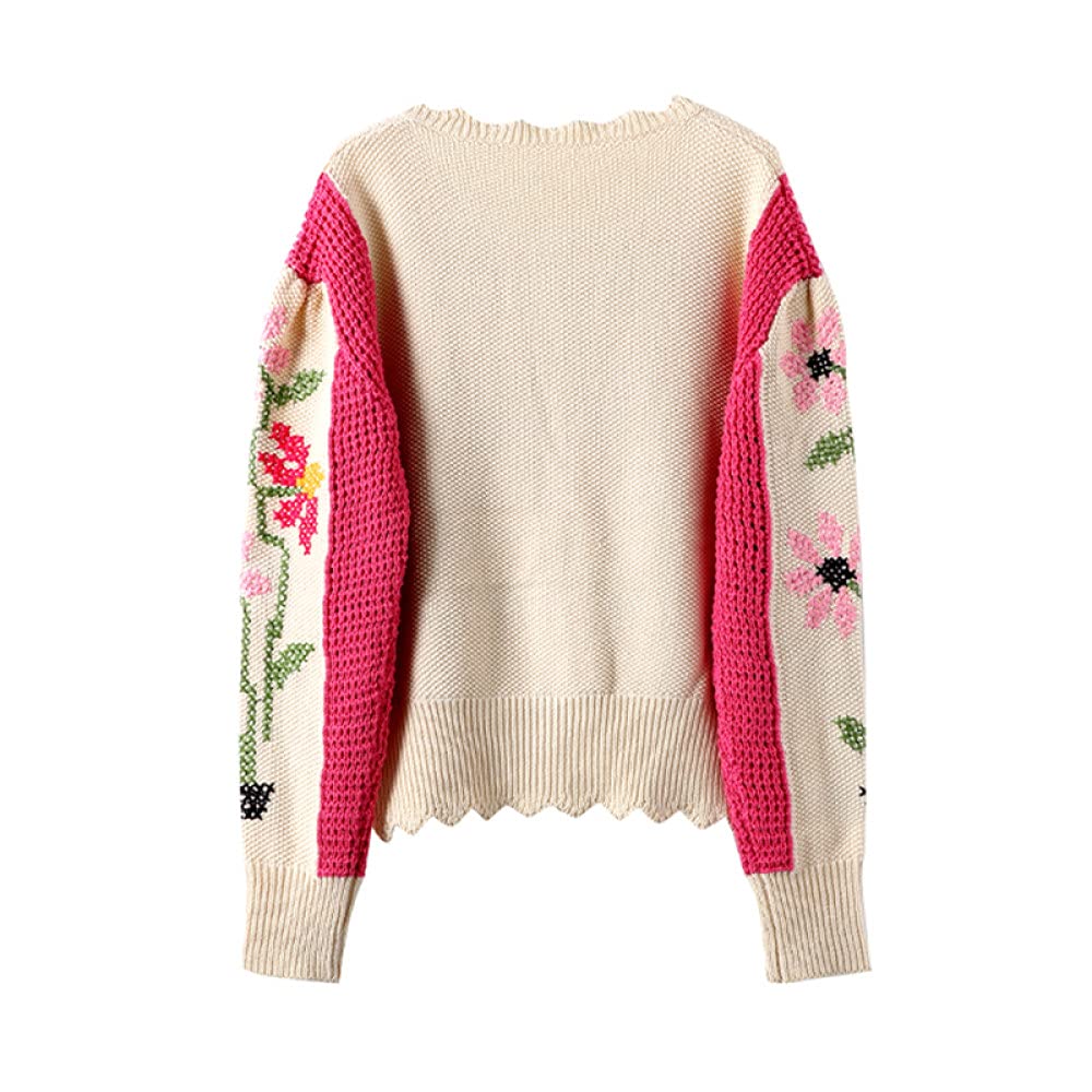 Cárdigan Mujer Cuello Encaje Bordado Floral Cardigan Beige Suave Manga Larga Punto Jersey Cárdigan Frente Abierto Chaqueta Abrigo Cardigan Para Mujeres