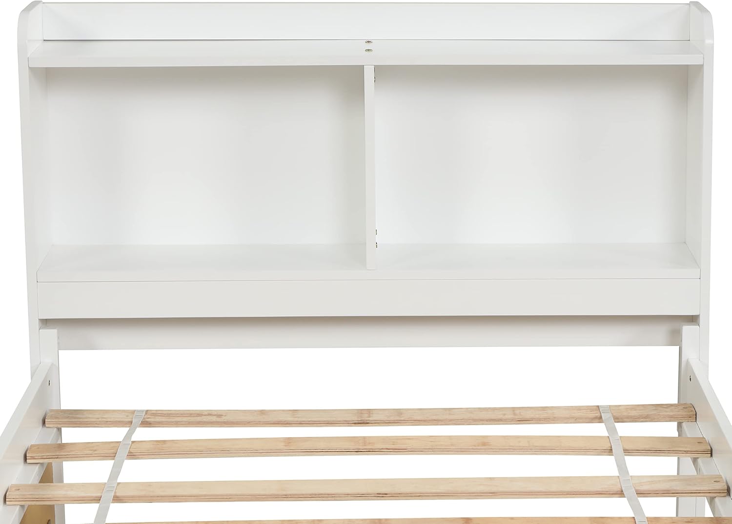 Twin Platform Bed with Trundle and Bookcase for Girls,Boys,Wooden Bed Frames with Headboard,Noise-Free,No Box Spring Needed,White