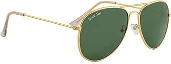 Royal Son UV Protected Aviator Unisex Sunglasses, C1 Green G15 Lens | Golden Frame | Transparent Tip, M