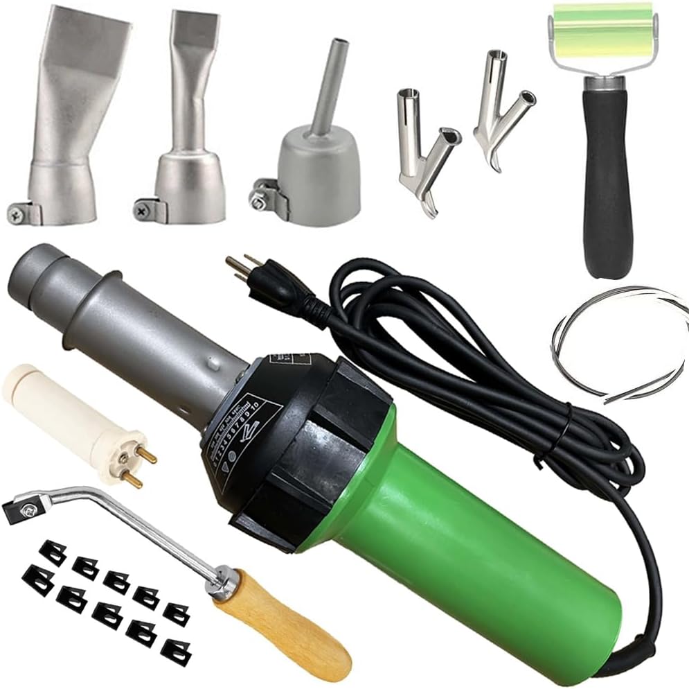 Professional 1600W Hot Air Torch Plastic Welder Welding Heat Gun Handhold Rod with Speed Nozzles Pistol Hot Gas Pistol, with Handheld Groover