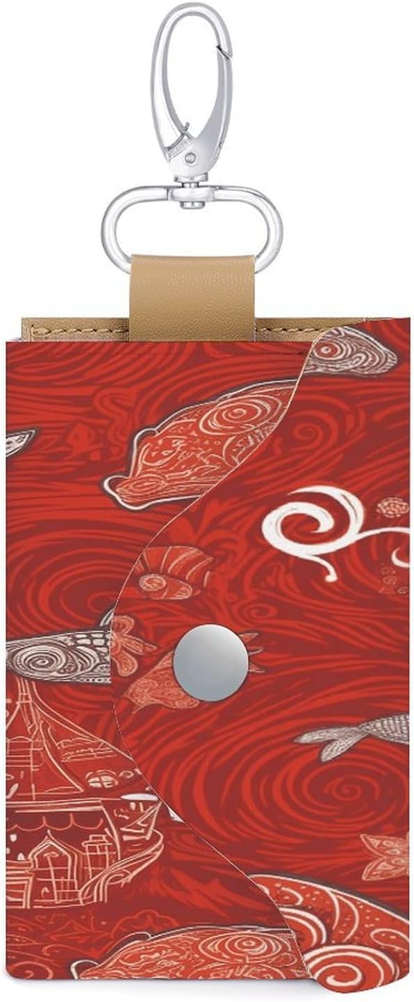 Red Sea Animal Key Case Leather Car Key Chain Card Holder Wallet Pouch Keys Money Organizer Case Snap Closure image 3