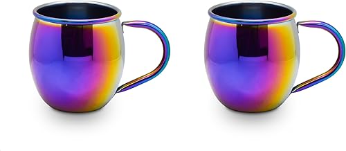 Generic SELECT Juego de 2 tazas lisas Moscow Mule con mango redondo, color arcoíris/oro rosa/oro, asas de color a juego, 100% acero inoxidable apto