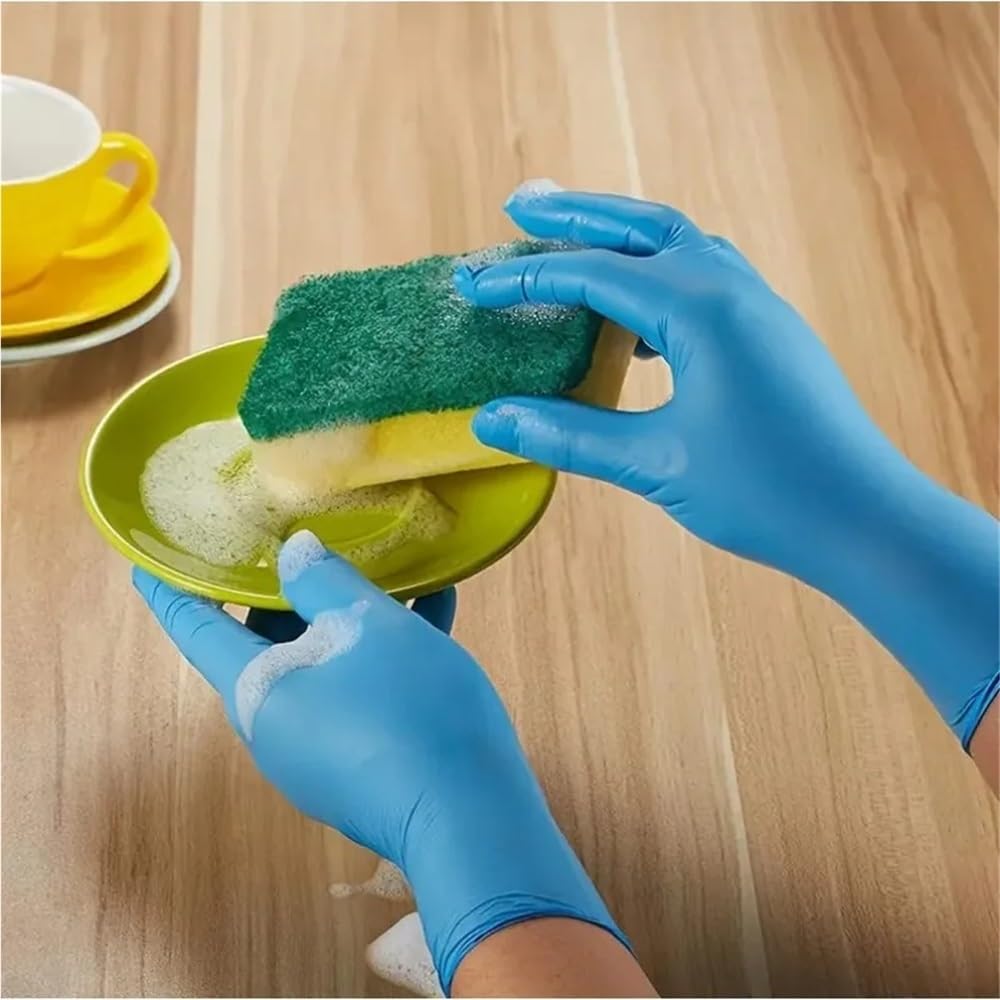 50/100 pezzi Guanti monouso in nitrile blu impermeabili da cucina Lavastoviglie Animali domestici Bagno Bellezza Strumenti for lo styling dei capelli(Blue-100PCS,XL)