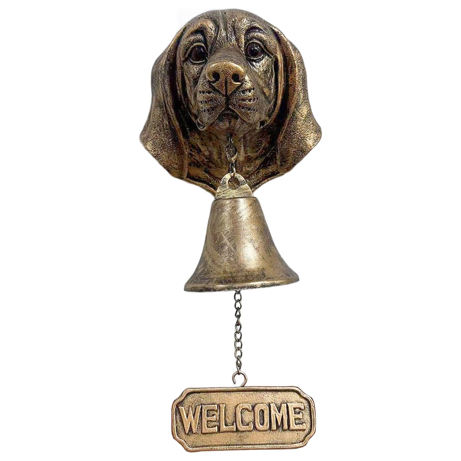 Nucelit Bronze Dog Head Shape Resins Welcome Doorbell Outdoor Wall Hanging Decoration for Dog Lover Home Entrance Decors Head Statue Door Ornament
