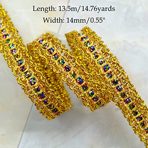 Levylisa 14.5 Yards Metallic Braid Trim Embroidery Metallic Trimming Ribbon Applique Costume Sewing Curtain Craft Supplies(Gold) #TOP1