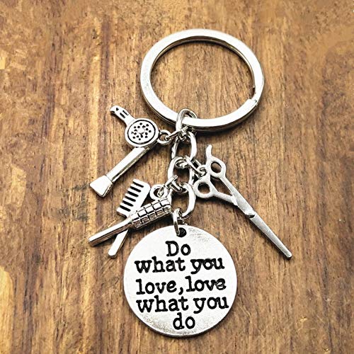 Preisvergleich Produktbild JLZK 1 Stück Friseur Schlüsselbund Kamm Haartrockner Schlüsselanhänger Legierung Gold Silber Schlüsselring Für Frauen Männer Friseur Geschenk