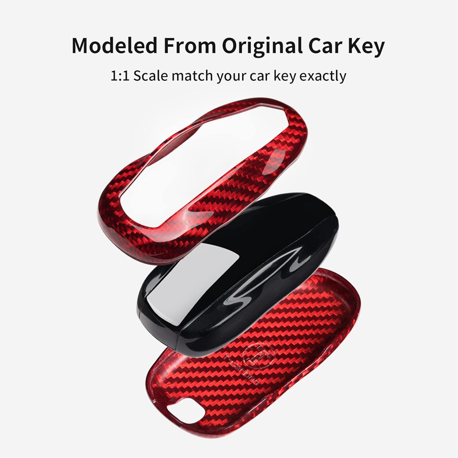 T-carbon Glass Fiber Key Fob Cover Compatible with Tesla Model 3/S/Y – Ultra-Light Key Case Protector Fits for Tesla Remote Keyless Entry, Full Protection Shell, Red