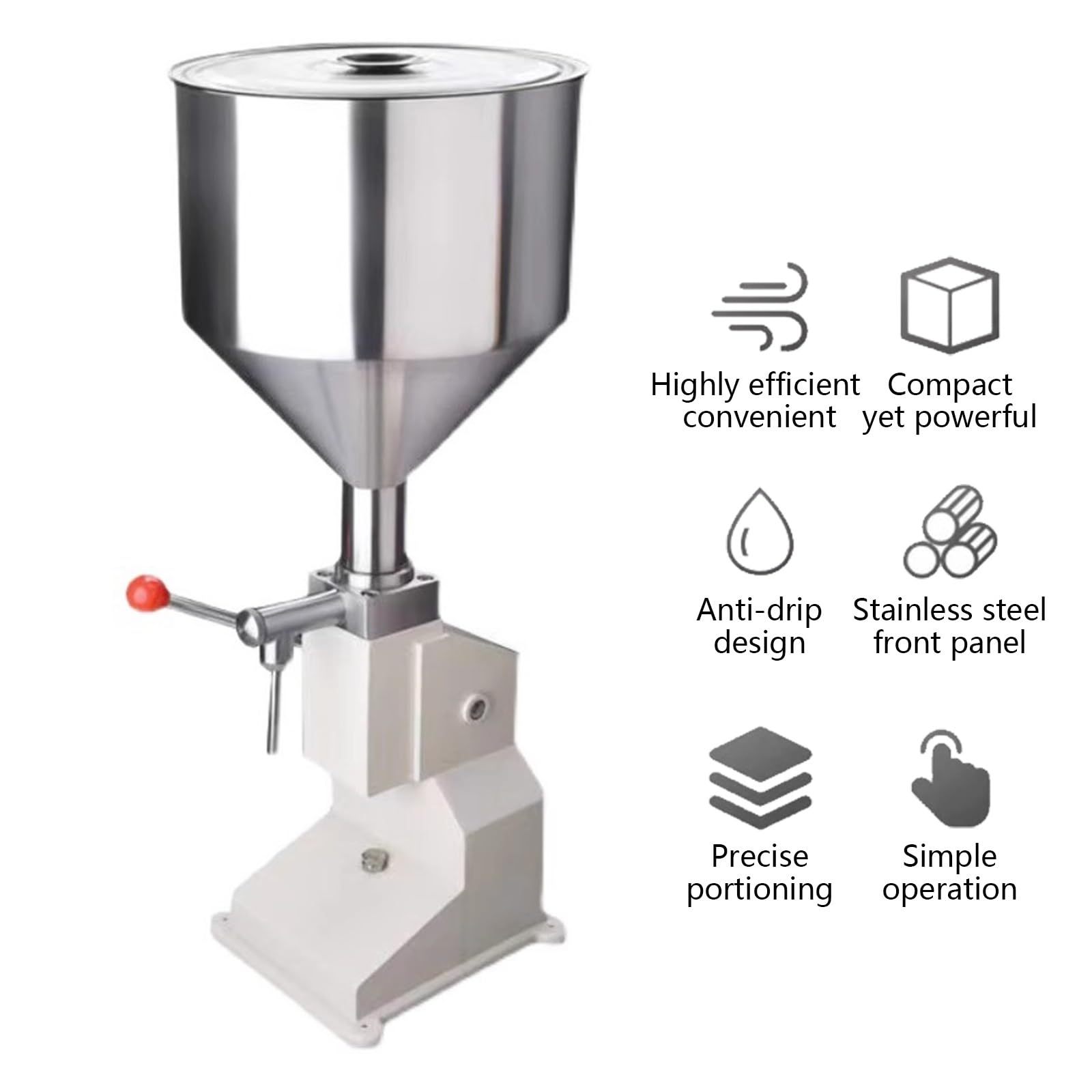 Llenadora Manual A03 de Acero Inoxidable para líquidos en Pasta, con tolva de 10 l, para cremas, Bebidas y champús (5-60 ml)