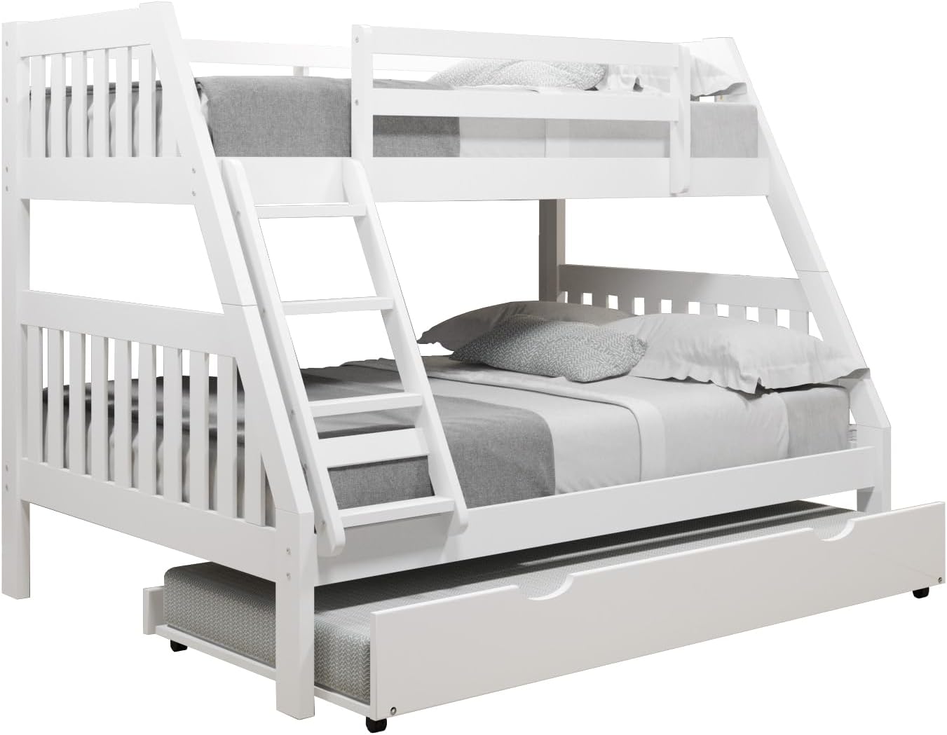 Donco Kids Austin Mission Twin Over Full White Bunkbed with Twin Trundle