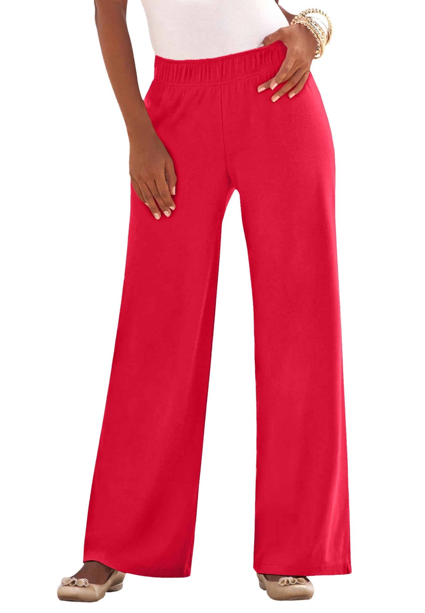 Roamans Womens Plus Size Pull-On Wide Leg Soft Knit Pant