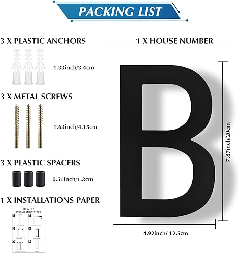 Miniatura 65 de DEWEL Números flotantes de casa grandes de 8 pulgadas para exteriores, decoración de números de dirección de casa modernos negros para señalización