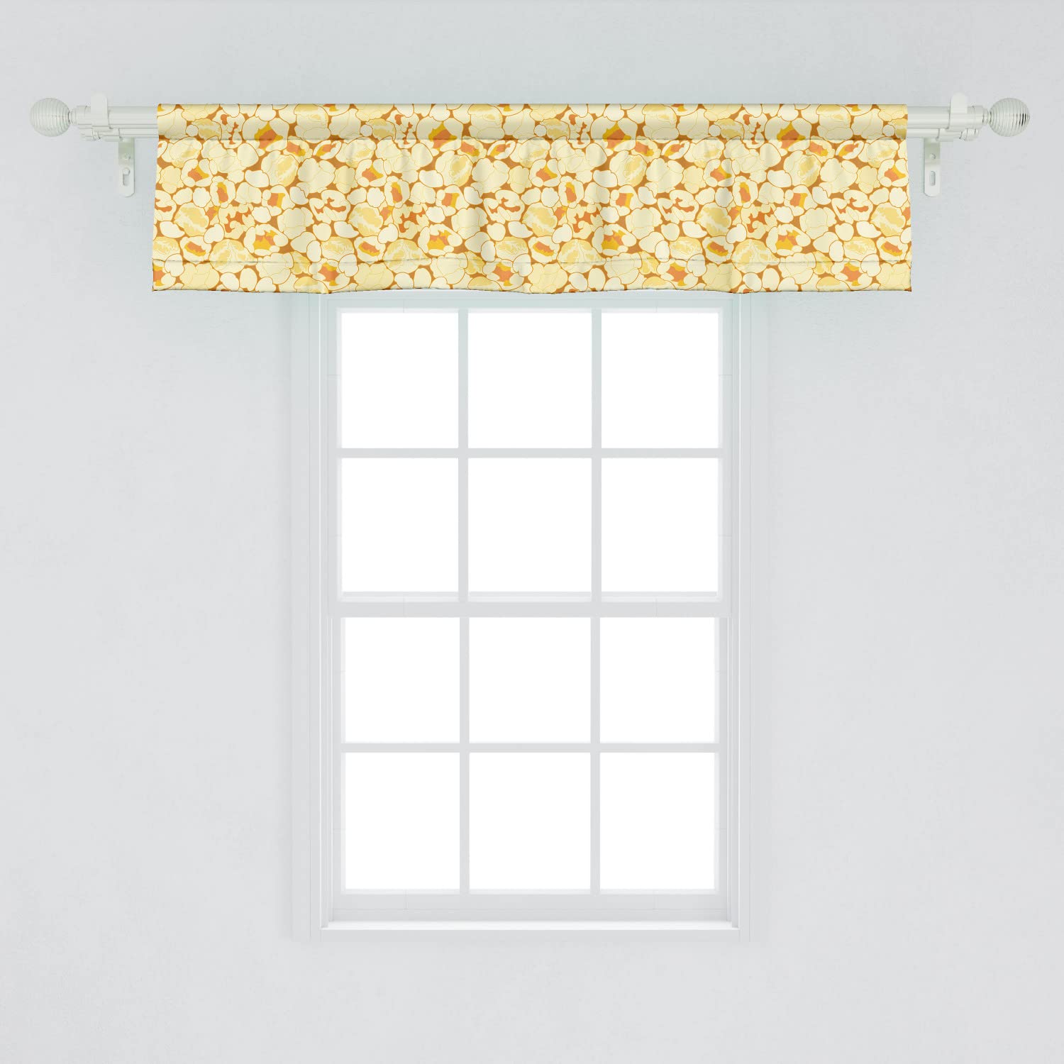Lunarable Butter Yellow Window Valance Pack of 2, Close up Pattern of Popcorn Silhouettes, Rod Pocket Curtain Valances for Kitchen Bedroom, 54