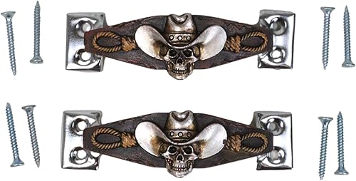Miniatura 4 de Ebros Gift Juego de 2 calaveras de vaquero occidental de 4.75 pulgadas de ancho con cuerdas de horca, resina esculpida en base de metal, tiradores