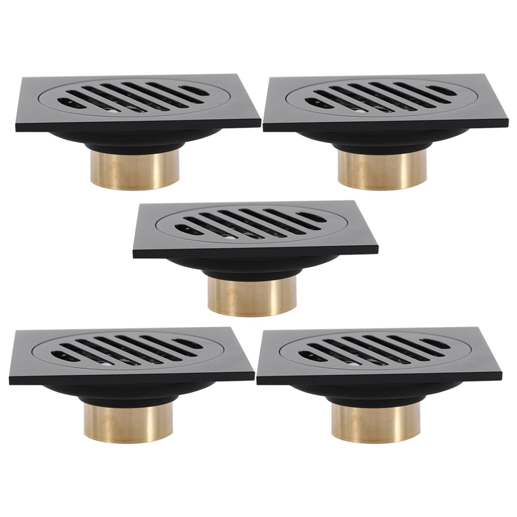 5X DesagüE de Ducha Cuadrado de 4 Pulgadas Con Rejilla de Cubierta ExtraíBle, Negro Mate