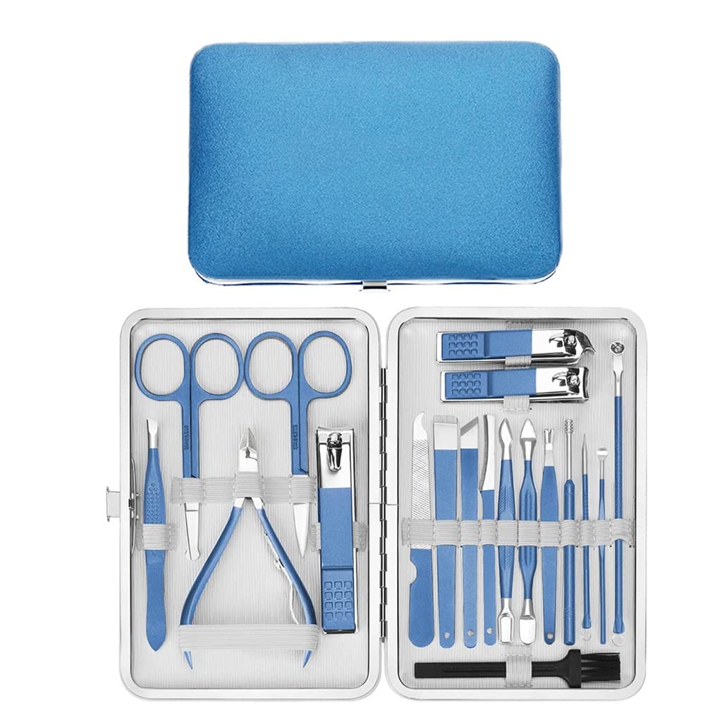 Kit de manucure et pédicure 18 pièces avec Coupe-Ongles et Outils Professionnels en Acier Inoxydable,Blue-1set