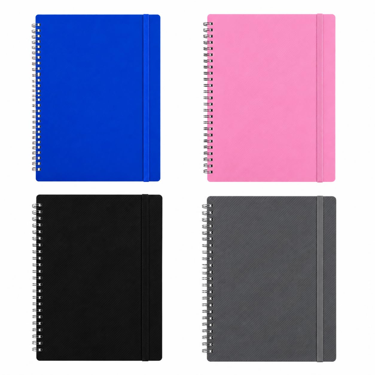 Shineone A6 Spiral Notebook, Twin Wire Bound, Lined Ruled Journal, Pastel Colour Poly Cover with Elastic Band (4 Pack (Notebook)) (4 Pack)