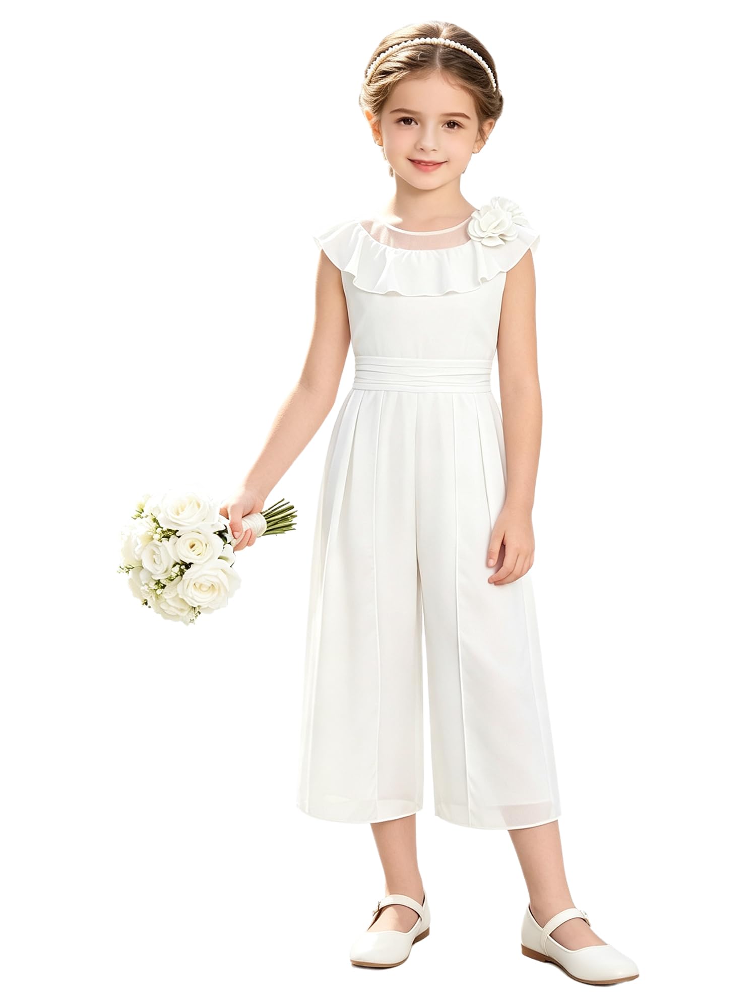 Mono formal de niños de boda de 13-14 años jumpsuit blanco ceremonial 6