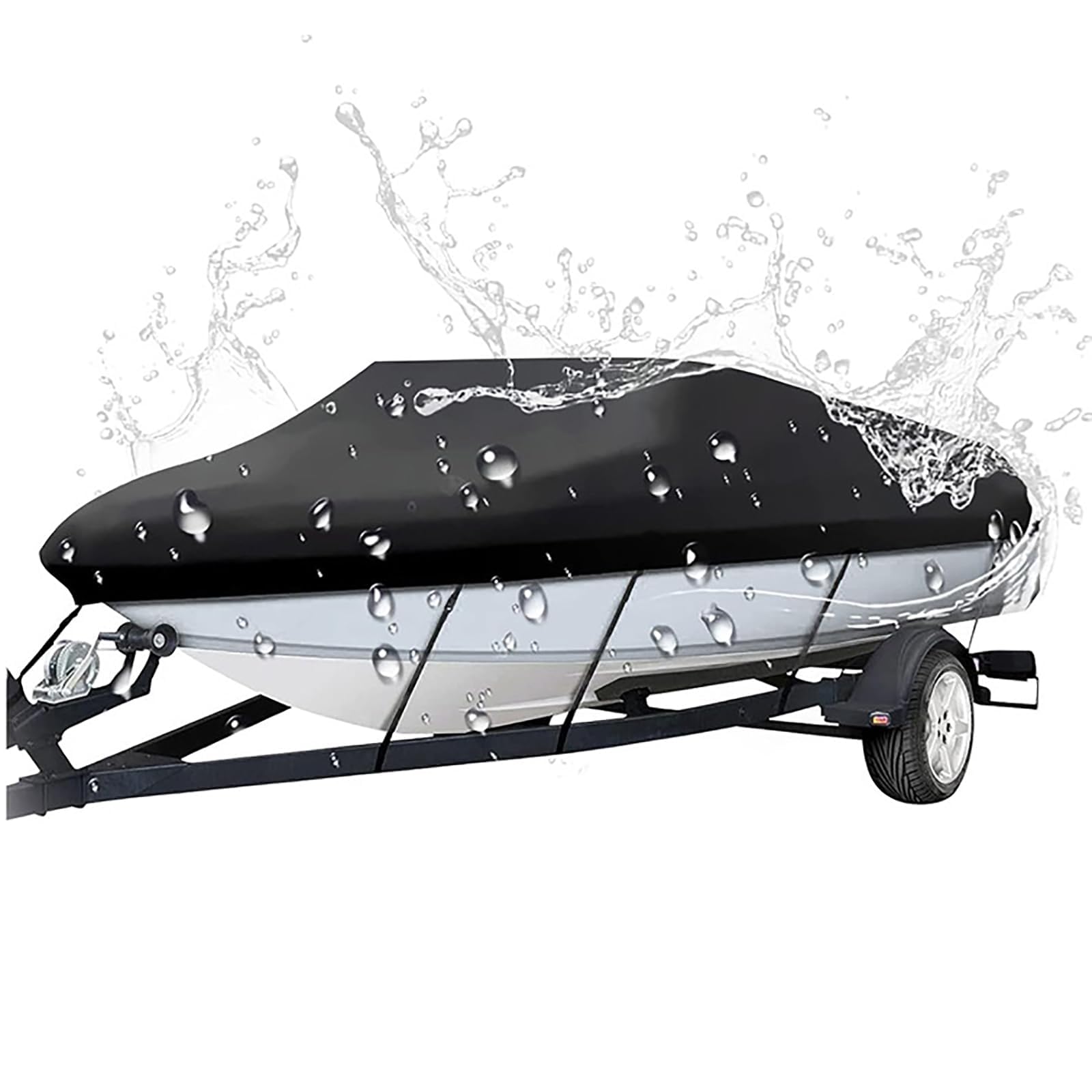 Heavy Duty Boat Cover for Tracker Bass Tracker Classic XL 2010–2025, Waterproof Tear-Resistant Oxford Fabric, Full Protection Speedboat Cover Speedboat Shelter,B Black
