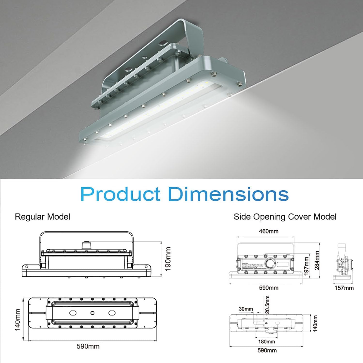 50W LED Explosion Proof Light, 7000LM Dimmable Class I Division II Hazardous Locations Industrial Luminaires Warehouse Lighting Fixture, UL844 Certified High Bay Floodlight, 100-277V, IP66 Waterproof