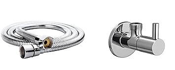 JAGGER Flexible Shower Hose Pipe (1 Meter) With Angle Valve, Stainless Steel Double-Buckle Hand Shower Tube, Health Faucet Tube for Bathroom, Flexible Tube, Faucet Pipe for Toilet (Pack of 1)
