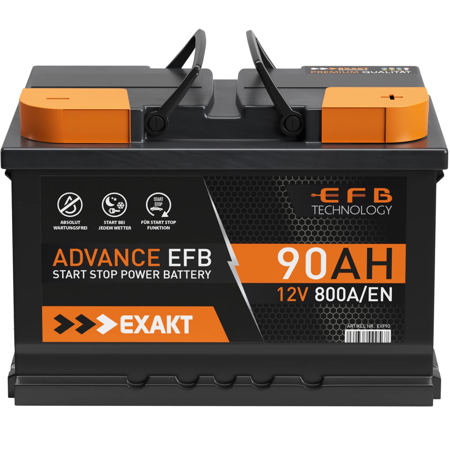 EXAKT EFB Batterie 90Ah 12V Start-Stop Autobatterie ersetzt 70Ah 75Ah 80Ah