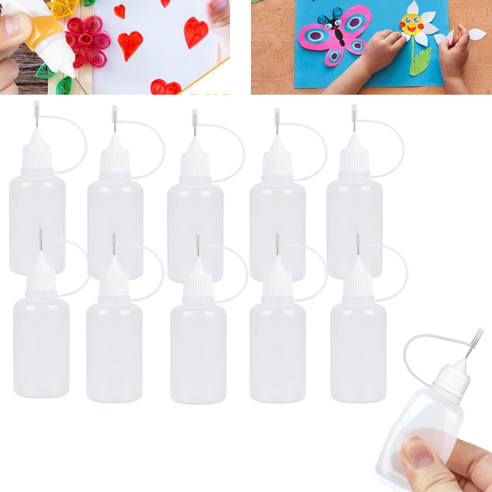 Gozaqe Silicone Glue Applicator Bottles,10 Pcs Needle Tip Applicator,15ML Needle Tip Glue Bottle for DIY Quilling Craft (White) (10)