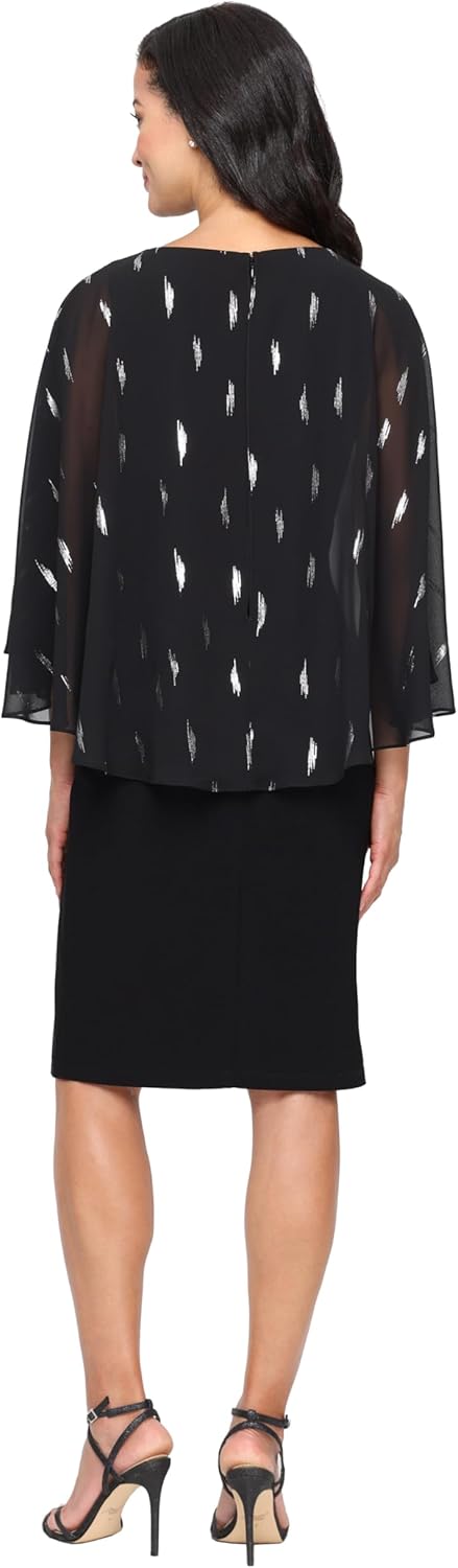 S.L. Fashions Women's Short Sheath Dress with Foil Printed Chiffon Overlay, Wedding Guest, Formal, Party - Image 2