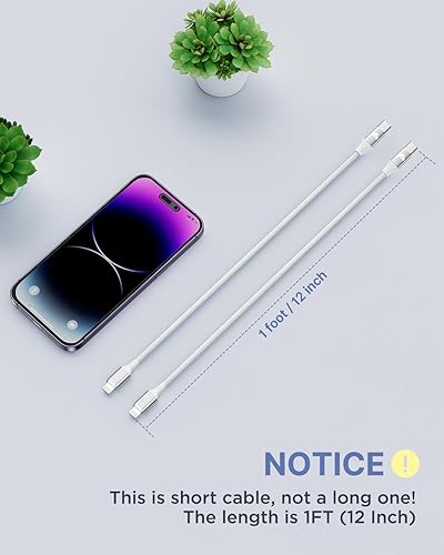 Miniatura 5 de Paquete de 2 cables cortos USB C a Lightning de 1 pie, cable cargador USB C para iPhone con certificación MFi, de nailon trenzado, de carga rápida