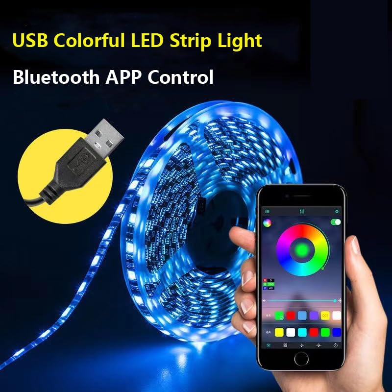 Tira de luces LED RGB Bluetooth de 1m con USB y controlador 5050 para pared 2