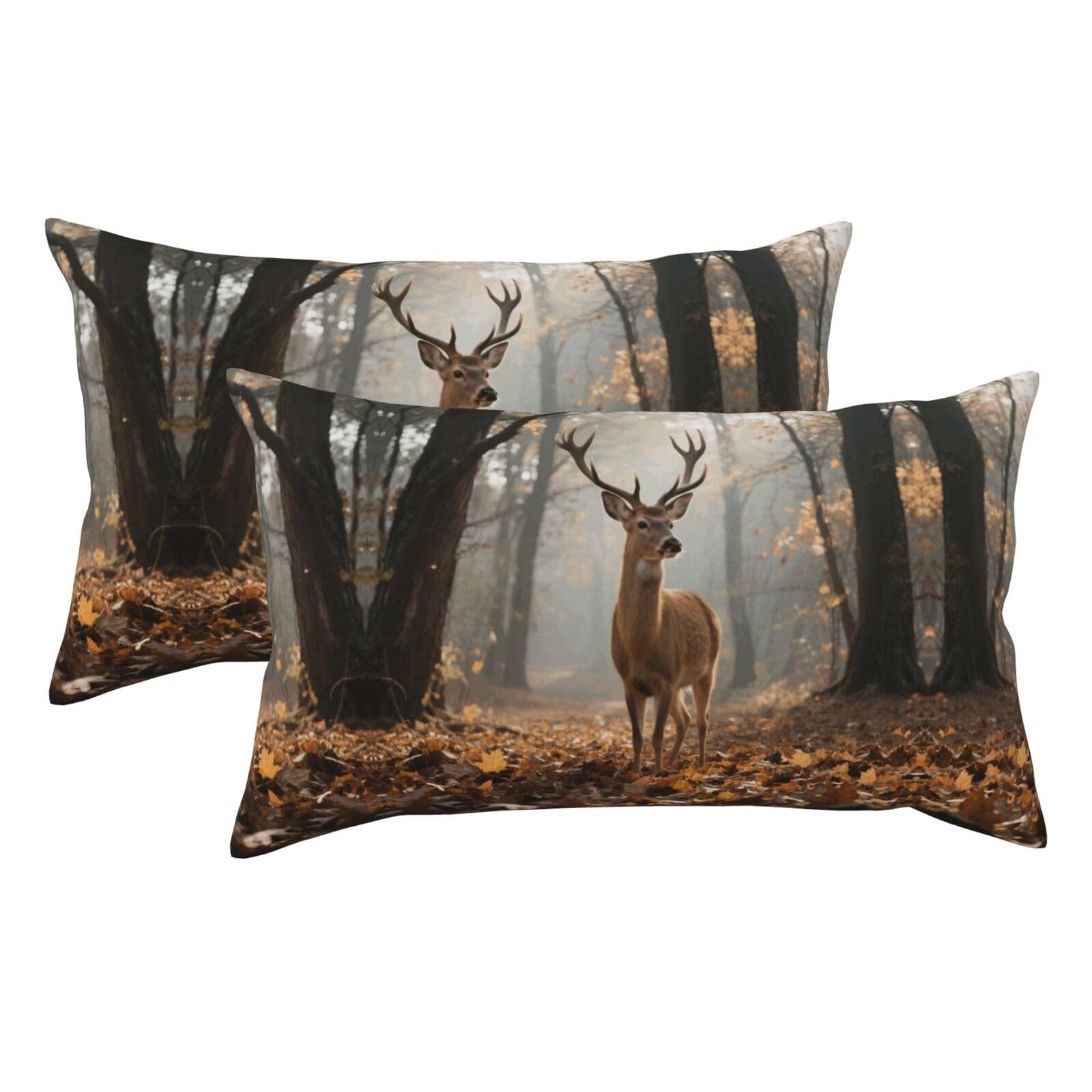 Rustic Woodland Deer Luxury King Pillowcases Set of 2, Plush Velvet Feel Pillow Covers with Hidden Zipper, Skin & Hair Friendly, 20x36 Inches Pillow Cases for Sleeping Gift