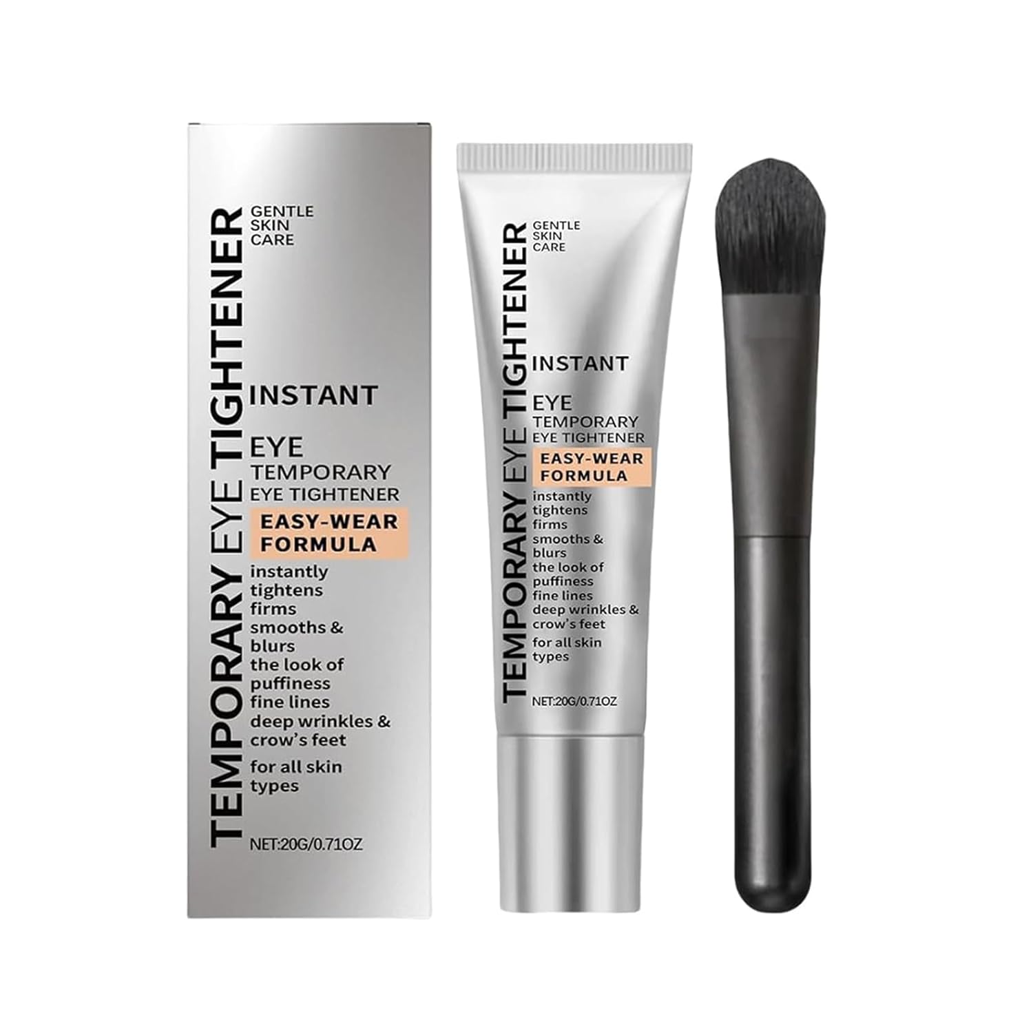 Eye Tightener with Brush, Instant Firming & Lifting Under Eye Cream for Bags, Fine Lines & Wrinkles – Hydrating Formula with Hyaluronic Acid, Vitamin E, All Skin Types (1 Pcs)