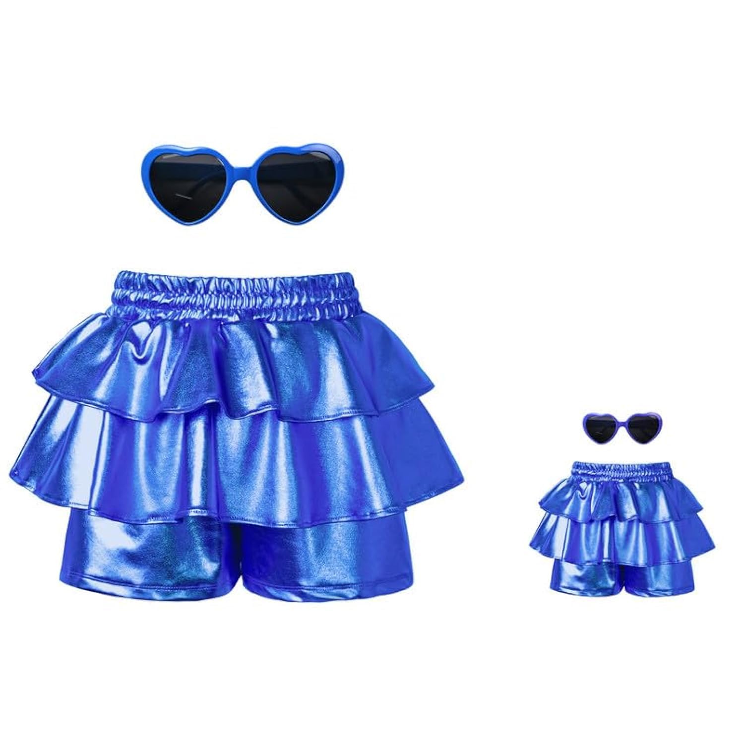 Mirawise Girls Matching Doll & Metallic Shorts Shiny Sparkle Ruffle Dance Outfit 6-13Y and American Girl Dolls Clothes
