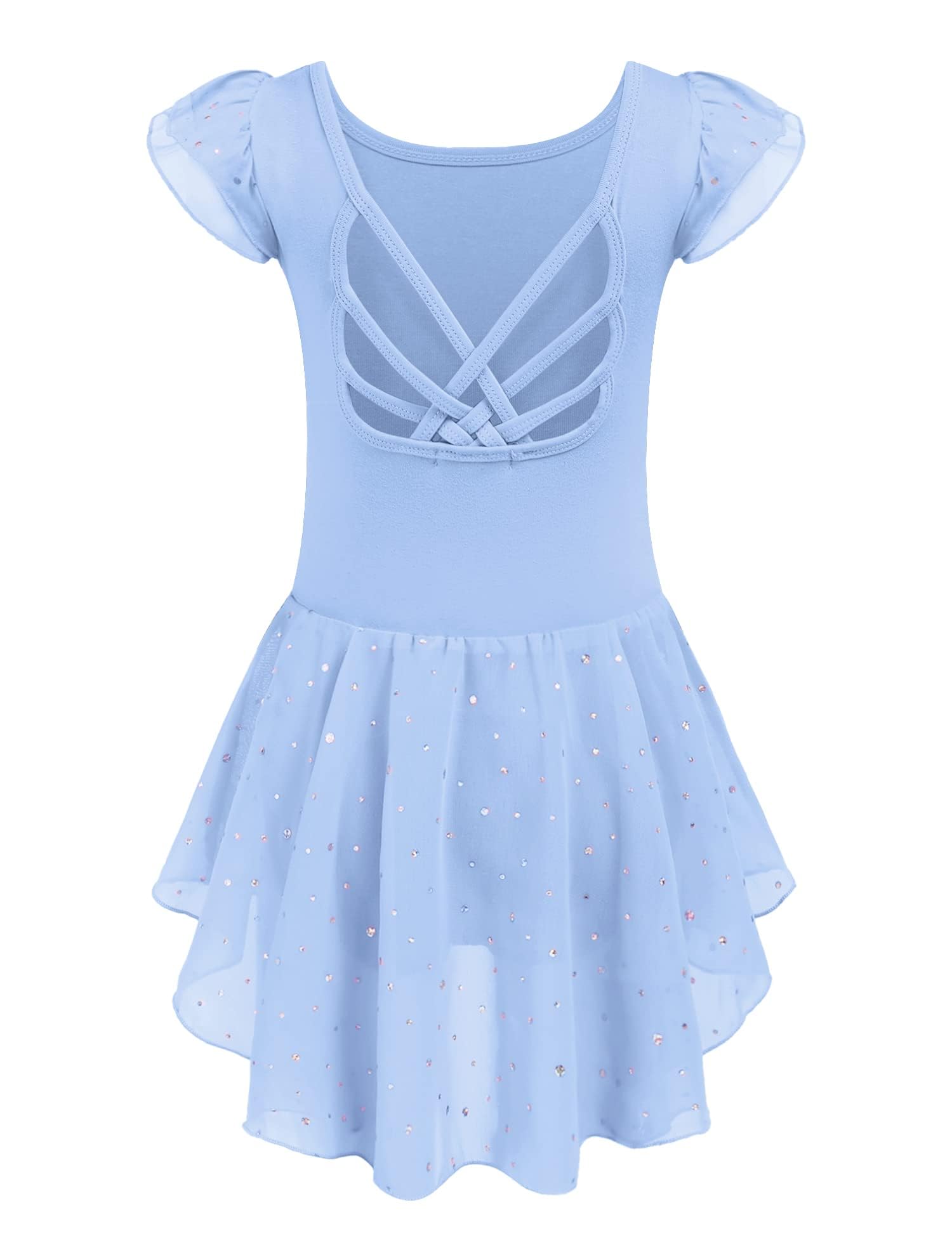 Arshiner Girls Ruffle Sleeve Ballet Leotard Criss-Cross Back Dance Dresses
