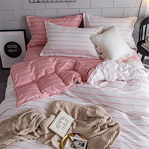 Housse de couette 140x200 microfibre à rayures parure de lit rose - 4