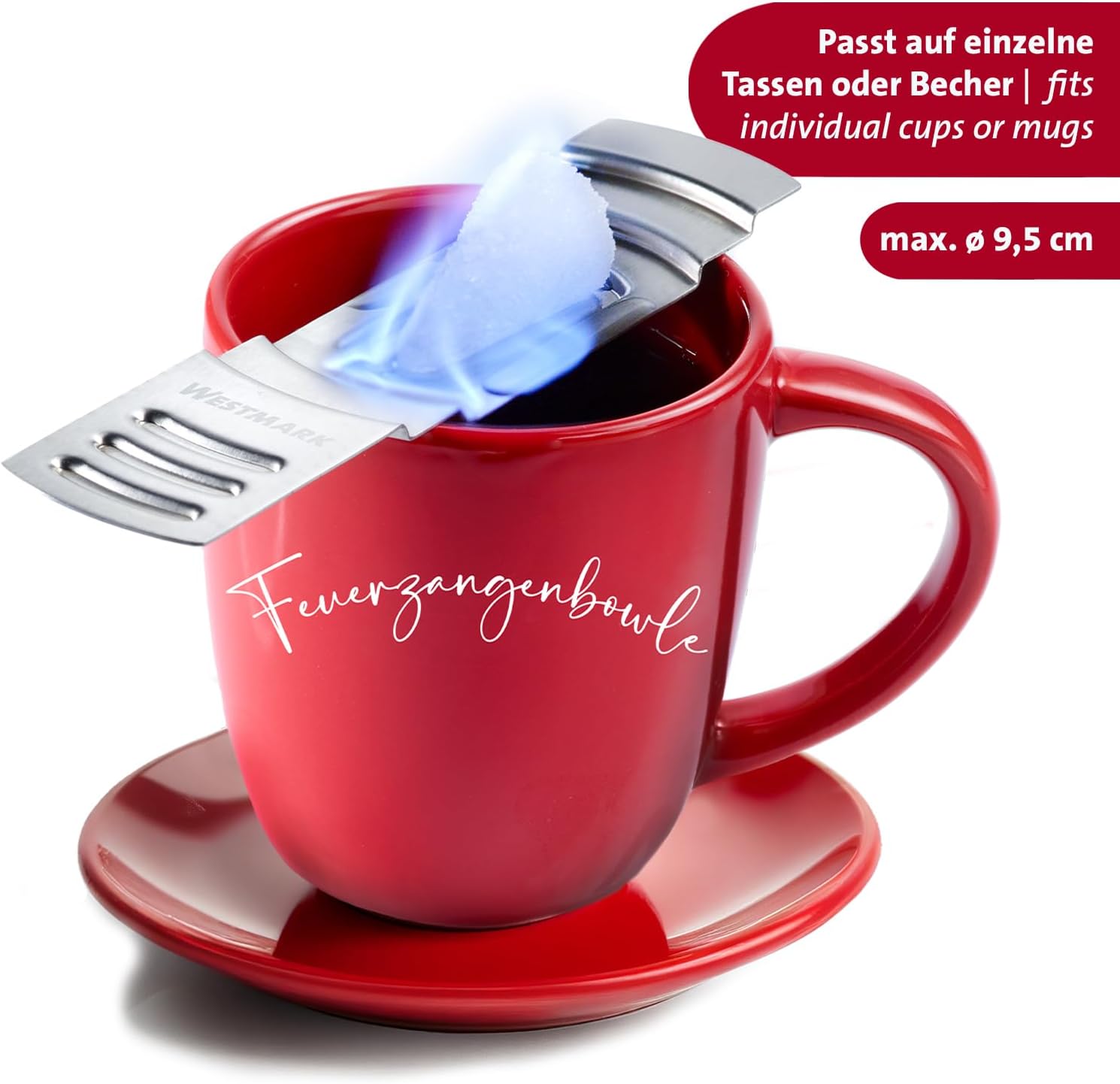 Westmark Cup Sugar Tongs Set of 4 - Fire Tongs Punch Set for Individual Sweetness - Robust Stainless Steel - Silver, 4 x Diameter 9.5 cm, Rose