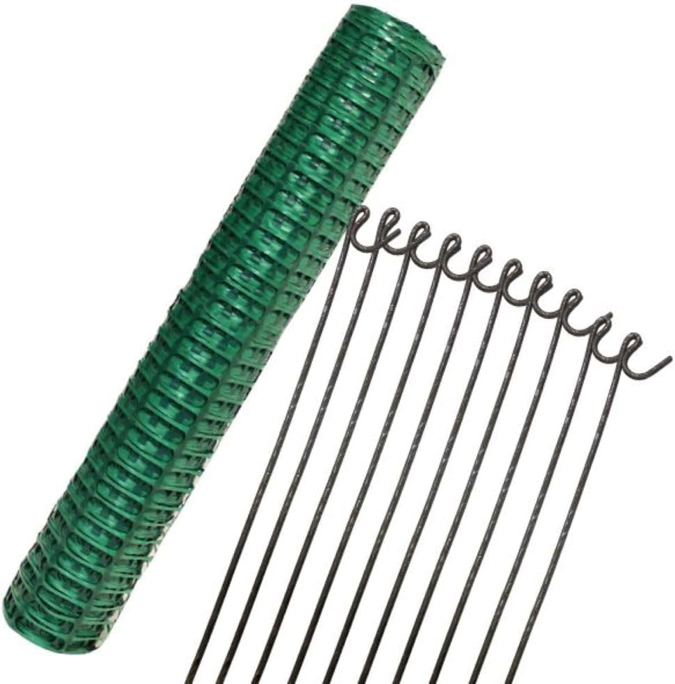 Suregreen Barrier Fencing Mesh + 10 Steel Fencing Pins | 1m x 25m | Green | 140g/m² | 3.5kg | Heavy Duty, High Density, Reusable, Recycled Plastic, Temporary Barrier Fencing