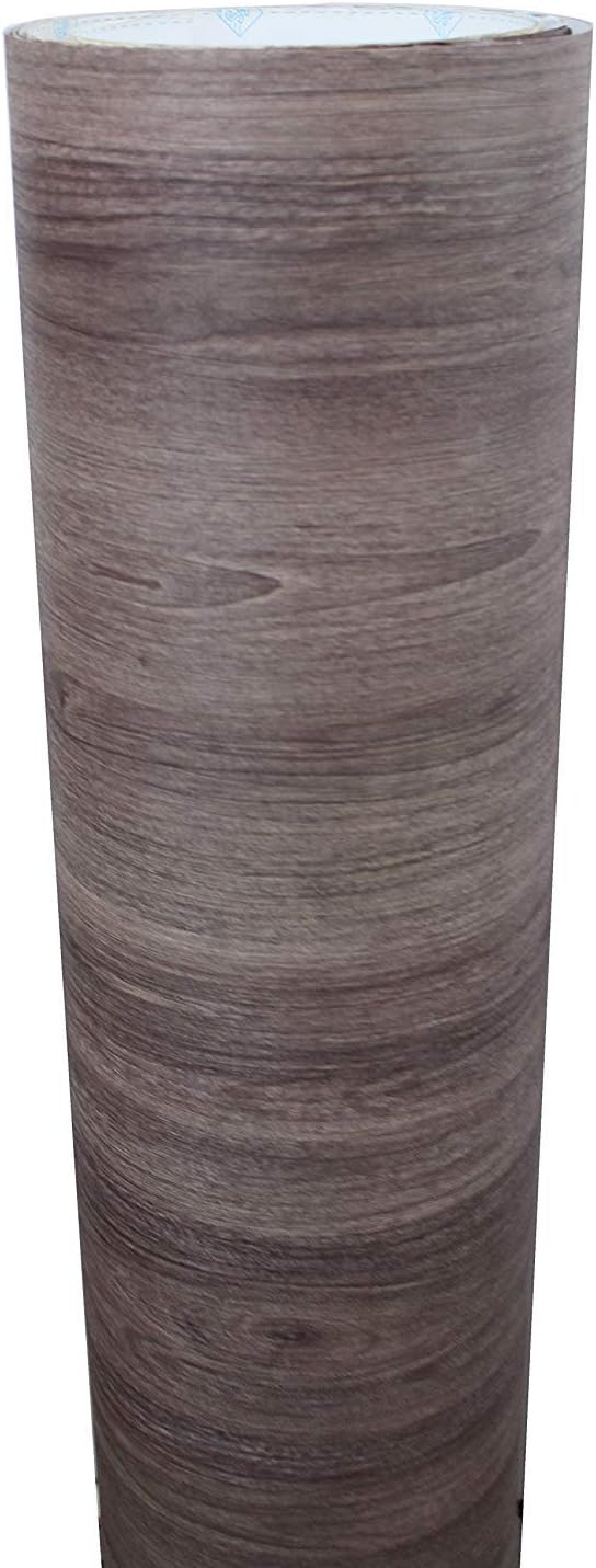 ELTON EltonSelf Adhesive Vinyl Sheet Wall Paper Contact Paper with 3D Wood Grain Texture for Furniture Almirah Cupboard Door and DIY Renovation Projects Light Purple Brown Teak Wood Grain 2x6 Feet