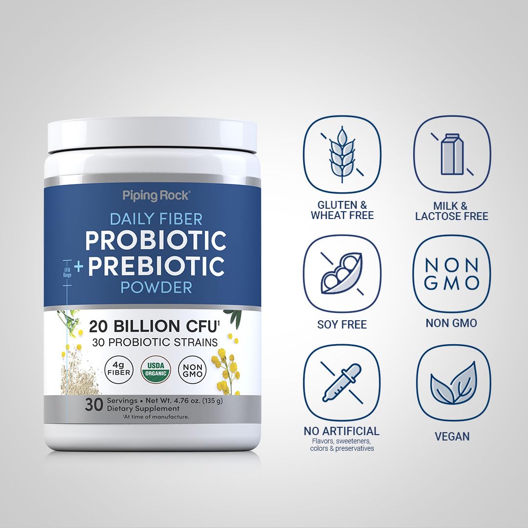 Piping Rock Probiotic and Prebiotic Powder | 20 Billion CFU | 4.76 oz — Amazon image 3