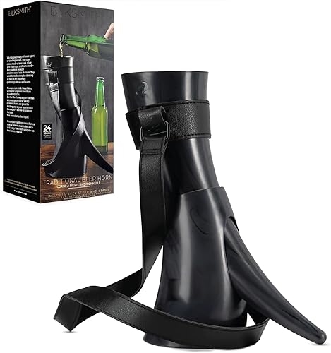 Miniatura 1 de Cuerno vikingo para beber, apto para lavavajillas y sin BPA, vaso de cerveza de plástico de 24 onzas con funda de cuero y soporte a juego, color