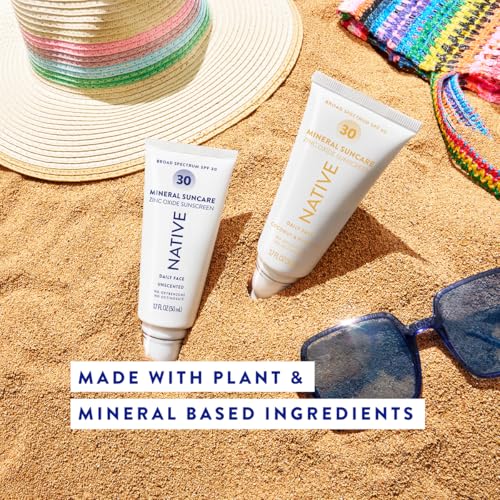 Image of Native Sunscreen SPF 30, Zinc Oxide Dermatologist Tested Suitable for Sensitive Skin & Hawaii Compliant, 1.7 Ounces | Pineapple & Coconut Scent Sun Protection Lotion, Lightweight & Smooth
