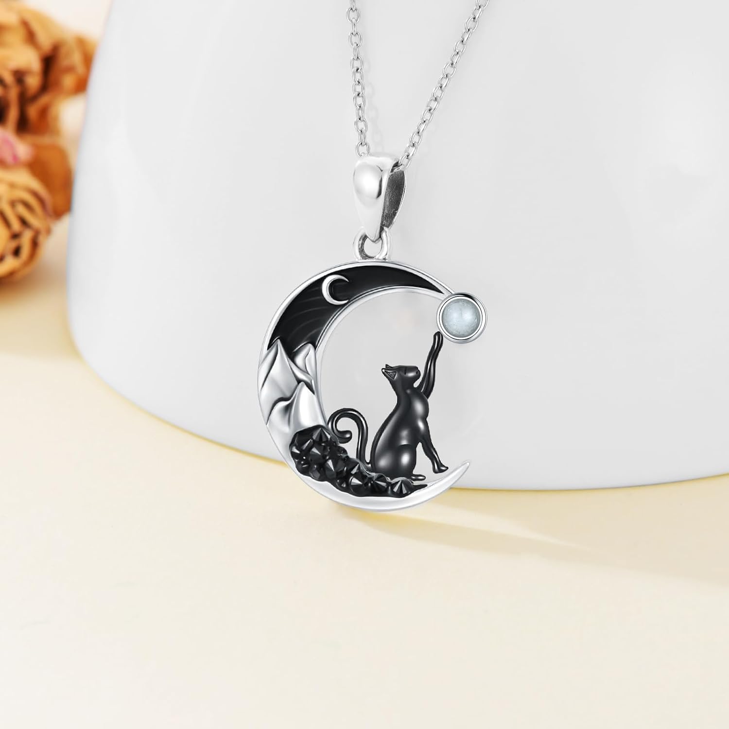 Gothic Jewelry Bat/Cat/Wolf/Dragon/Owl/Fox/Spider/Sun Pendant Sterling Silver Crescent Moon Necklace for Women Black Jewelry Gifts