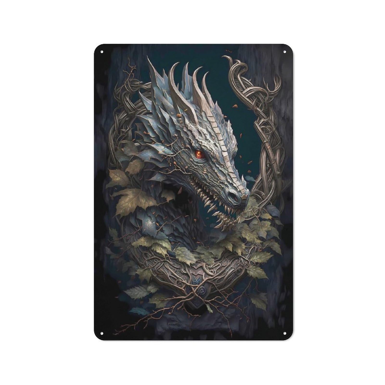 Junmoney Dragon Magical Rustic Tin Sign 30X20cm For Hallway Wall, For Home Decor Fans Who Collect Metal Signs
